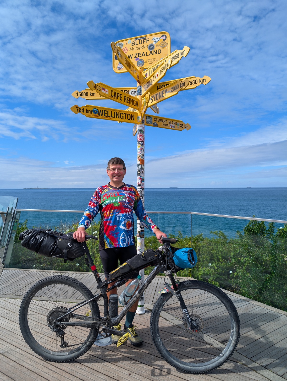 Bluff signpost at the southern end of New Zealand